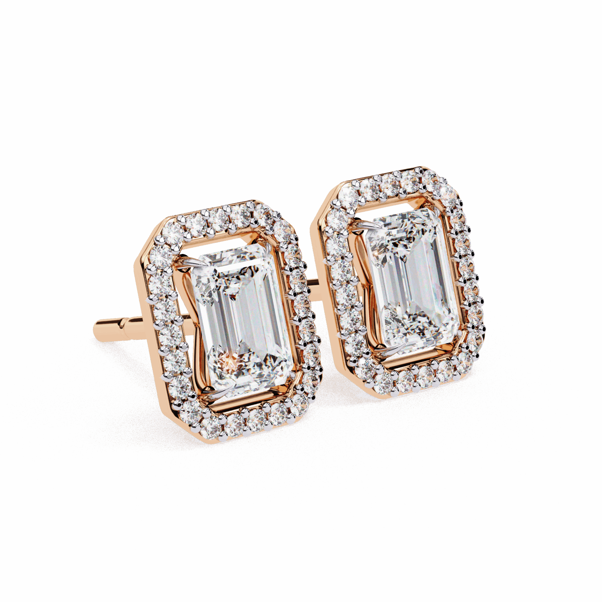0.9 Carat Emerald and Round Stud Earrings in Moissanite | House of Estara