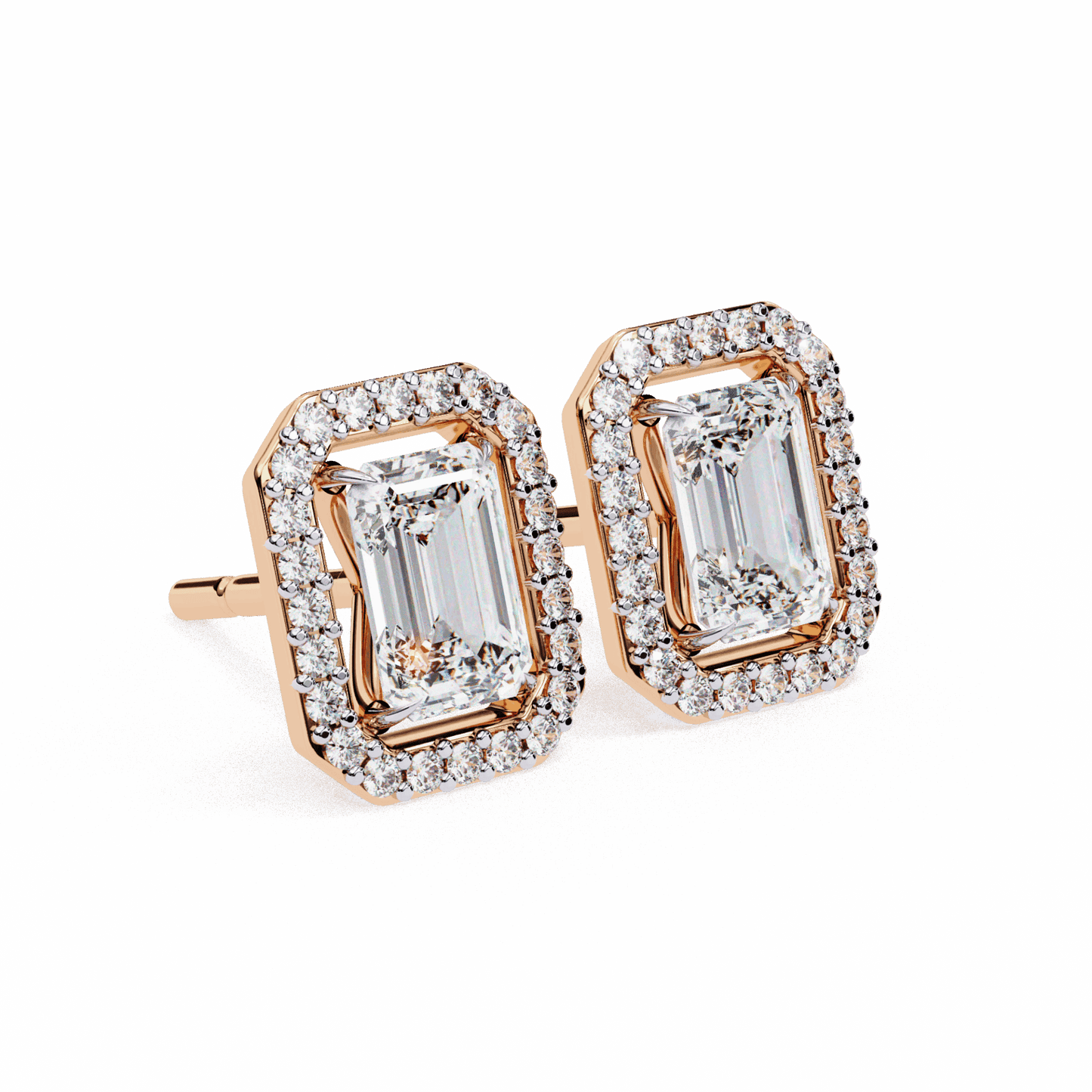 0.9 Carat Emerald and Round Stud Earrings in Moissanite | House of Estara