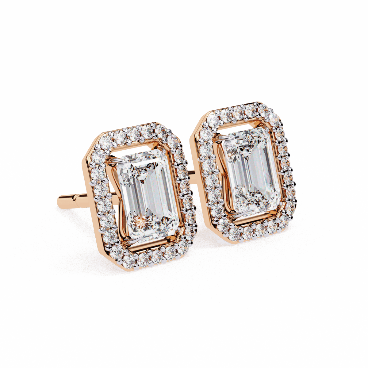 0.9 Carat Emerald and Round Stud Earrings in Moissanite | House of Estara