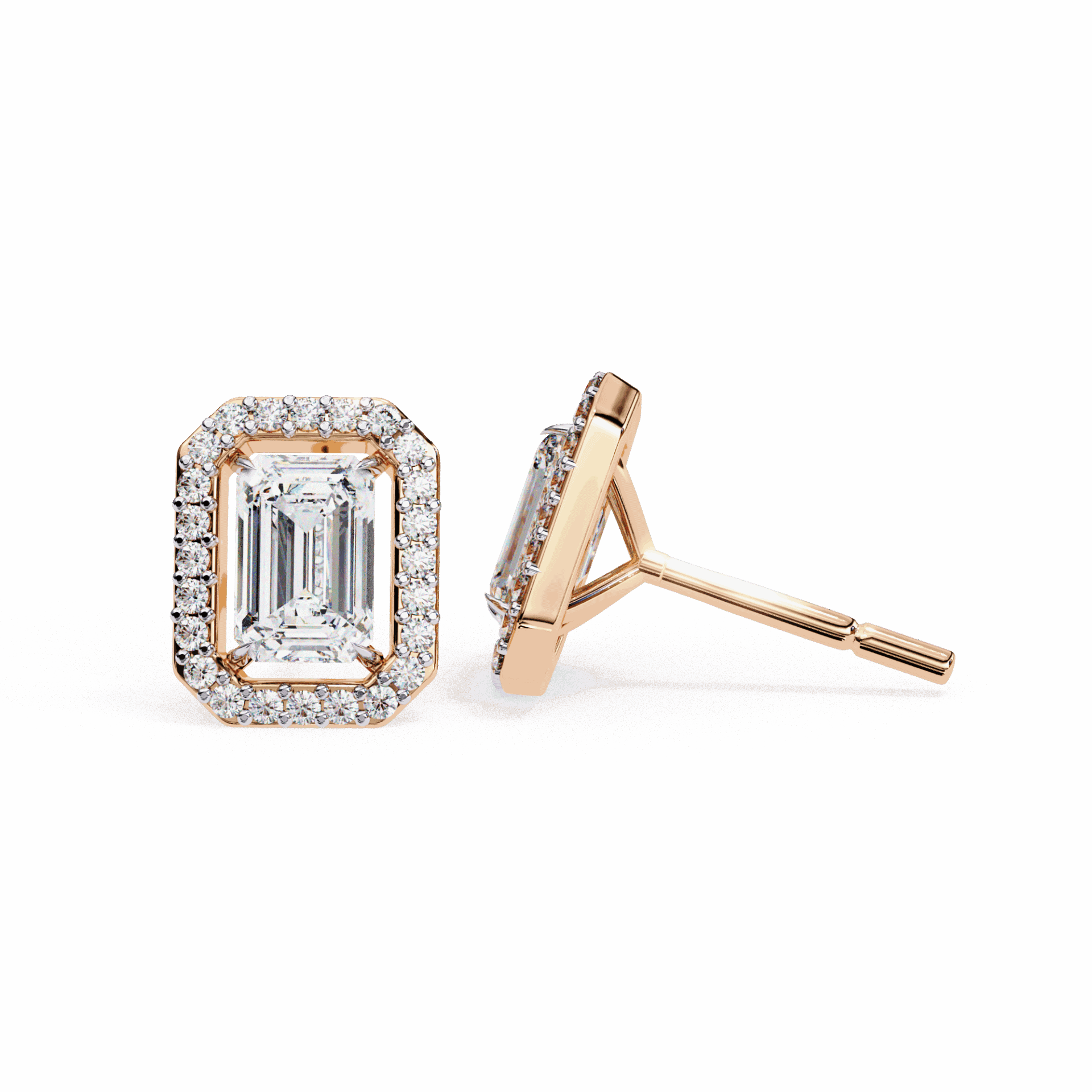 0.9 Carat Emerald and Round Stud Earrings in Moissanite | House of Estara