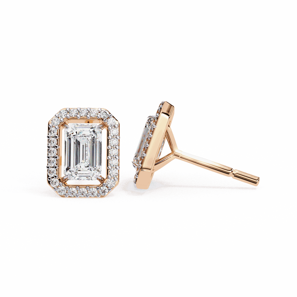 0.9 Carat Emerald and Round Stud Earrings in Moissanite | House of Estara