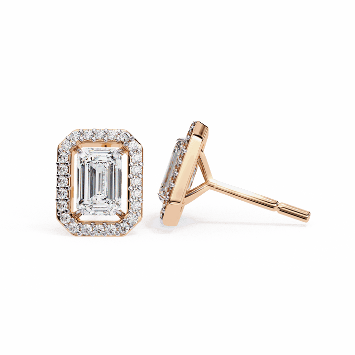 0.9 Carat Emerald and Round Stud Earrings in Moissanite | House of Estara