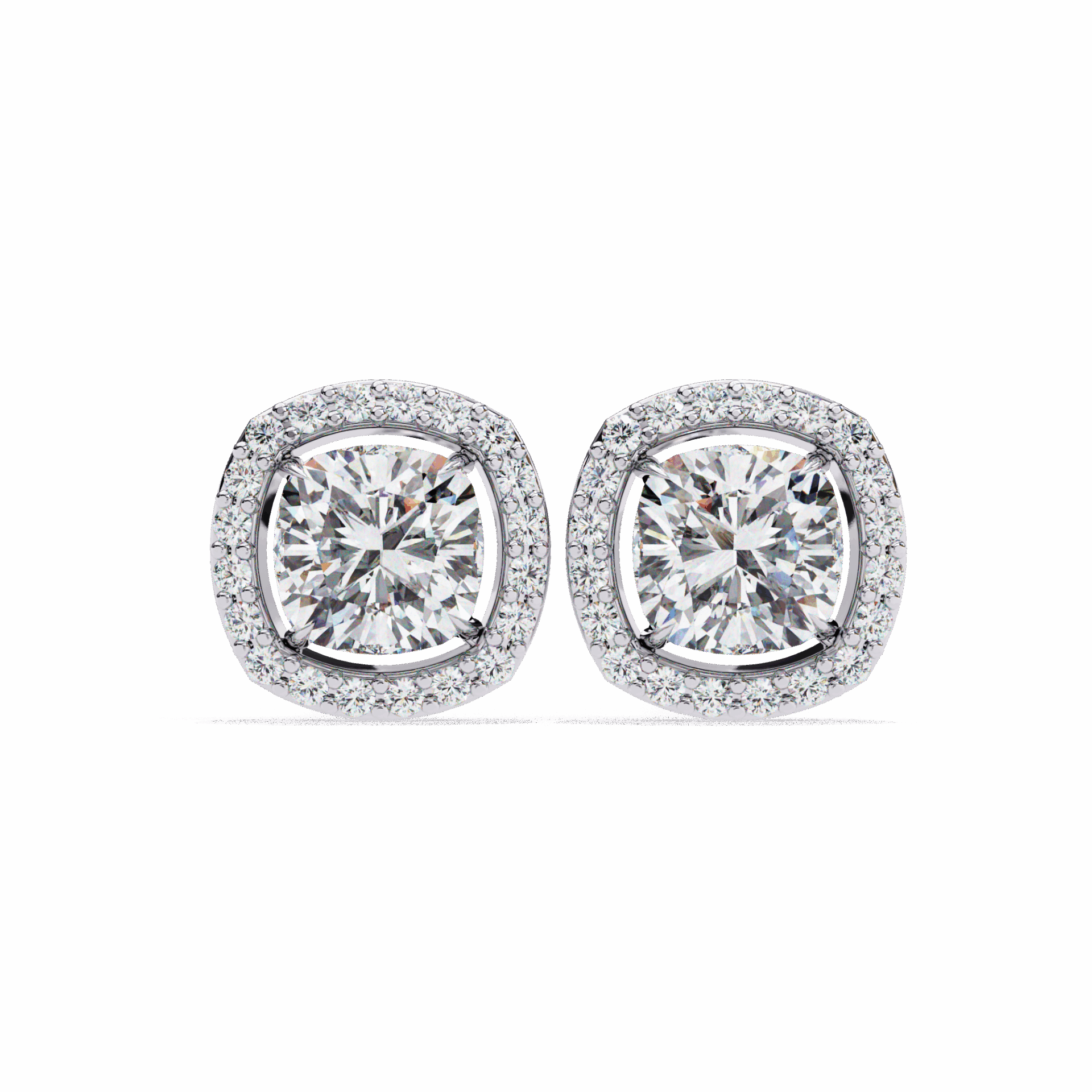 1 Carat Cushion and Round Stud Earrings in Moissanite | House of Estara