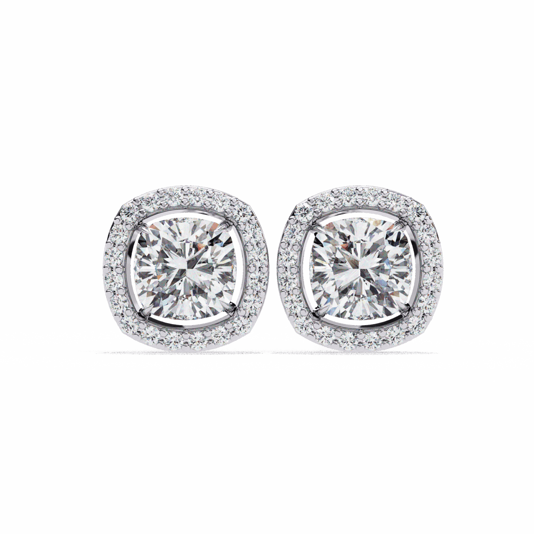 1 Carat Cushion and Round Stud Earrings in Moissanite | House of Estara