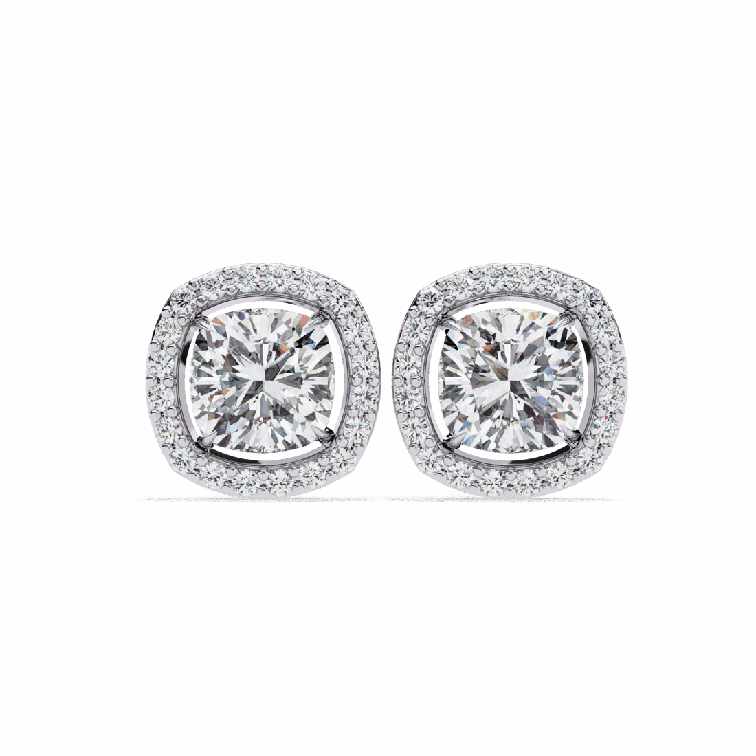 1 Carat Cushion and Round Stud Earrings in Moissanite | House of Estara