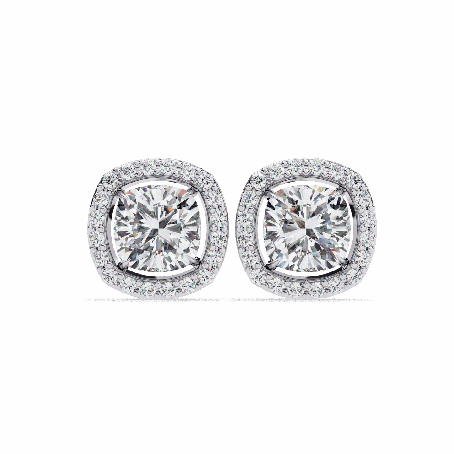 1 Carat Cushion and Round Stud Earrings in Moissanite | House of Estara