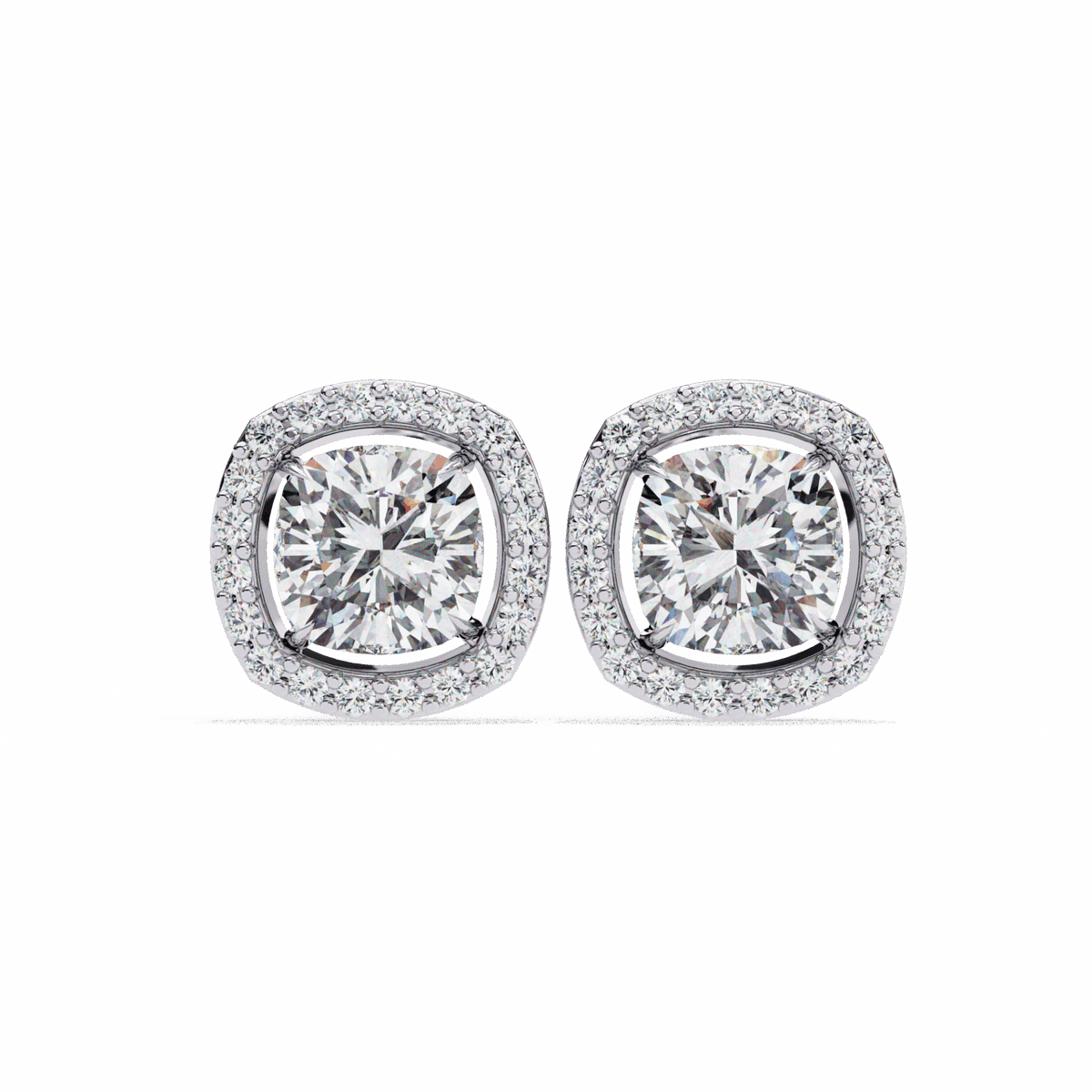 1 Carat Cushion and Round Stud Earrings in Moissanite | House of Estara