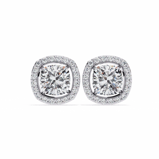 1 Carat Cushion and Round Stud Earrings in Moissanite | House of Estara