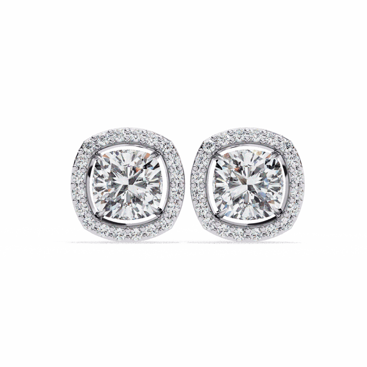 1 Carat Cushion and Round Stud Earrings in Moissanite | House of Estara