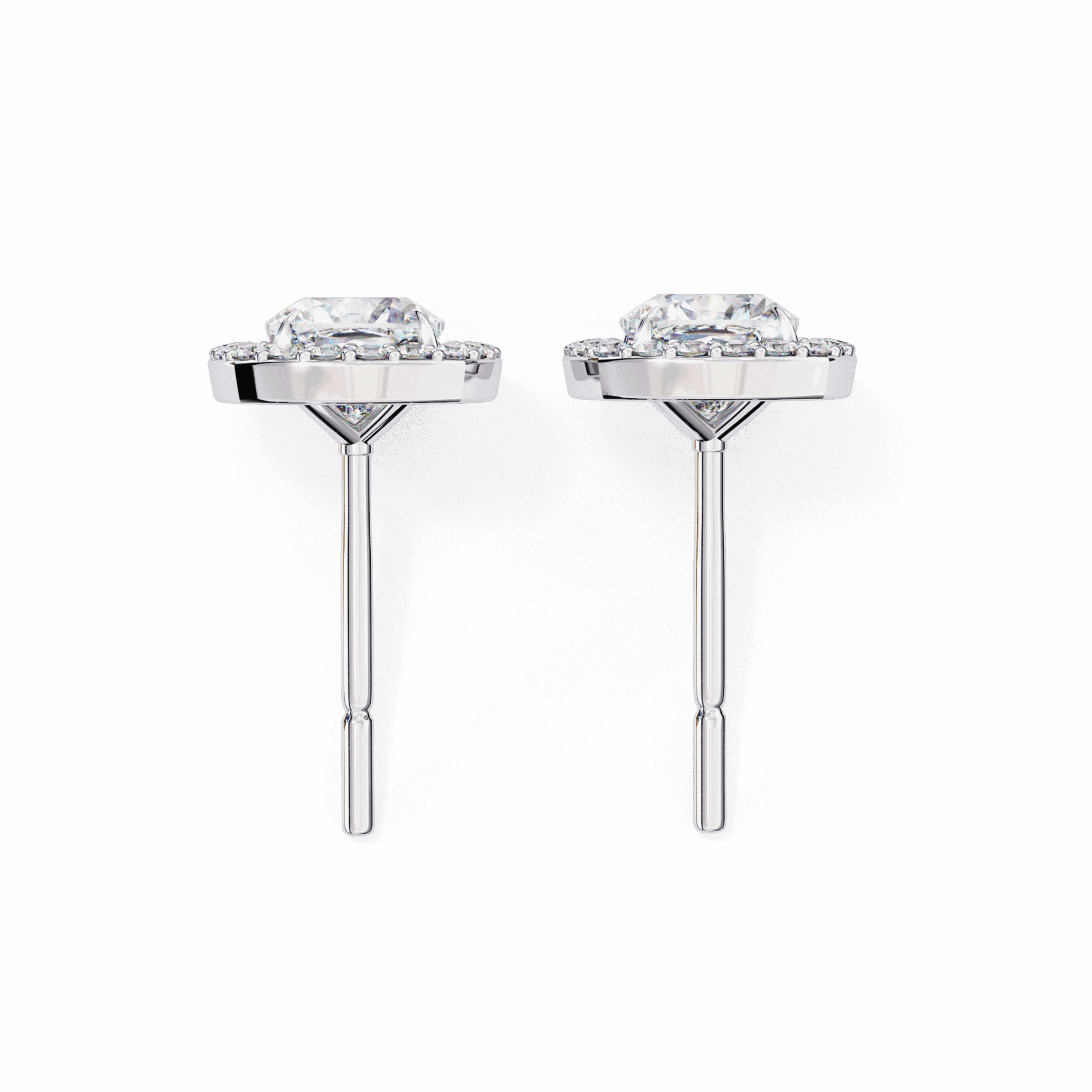 1 Carat Cushion and Round Stud Earrings in Moissanite | House of Estara