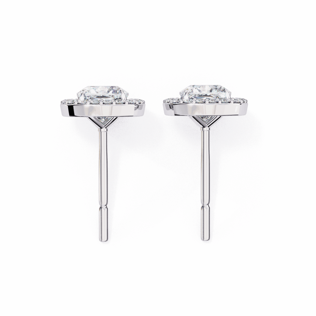 1 Carat Cushion and Round Stud Earrings in Moissanite | House of Estara