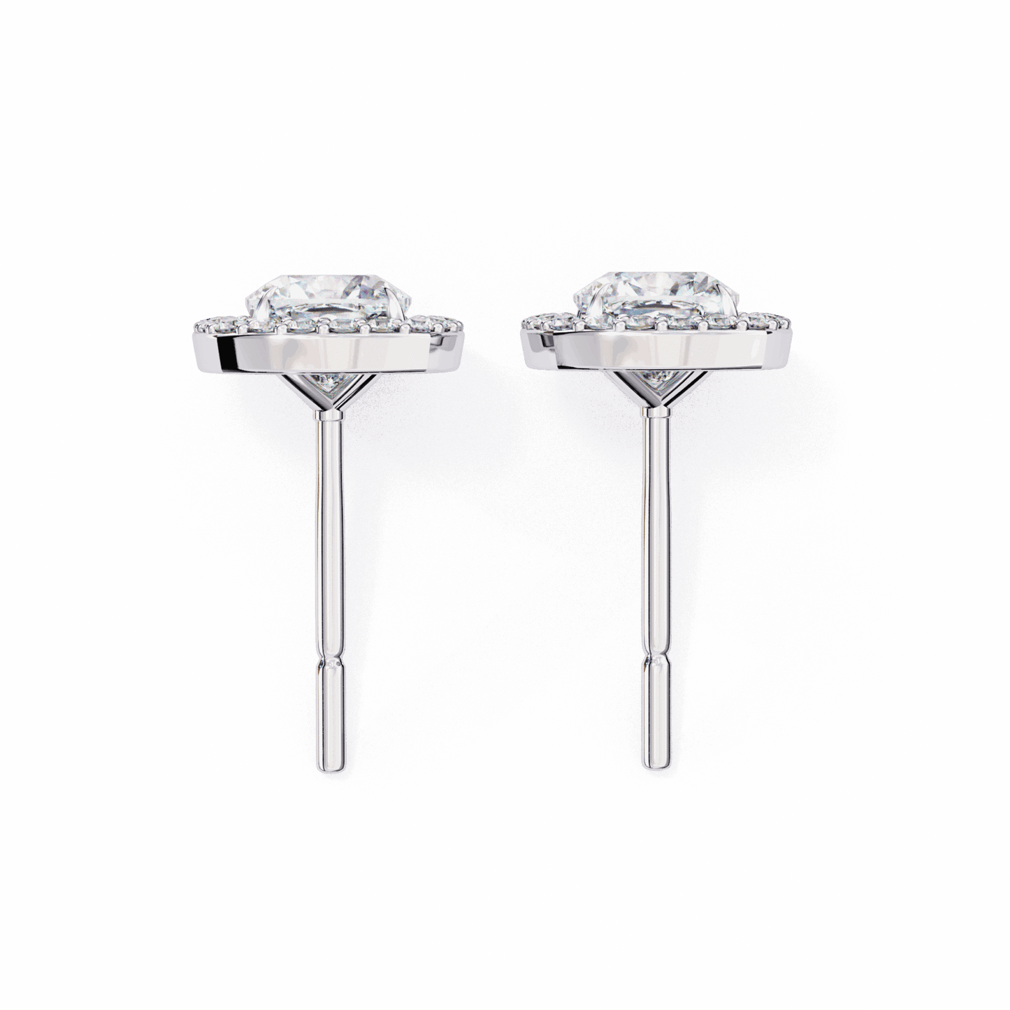 1 Carat Cushion and Round Stud Earrings in Moissanite | House of Estara