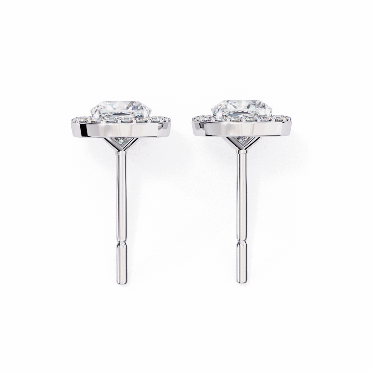 1 Carat Cushion and Round Stud Earrings in Moissanite | House of Estara