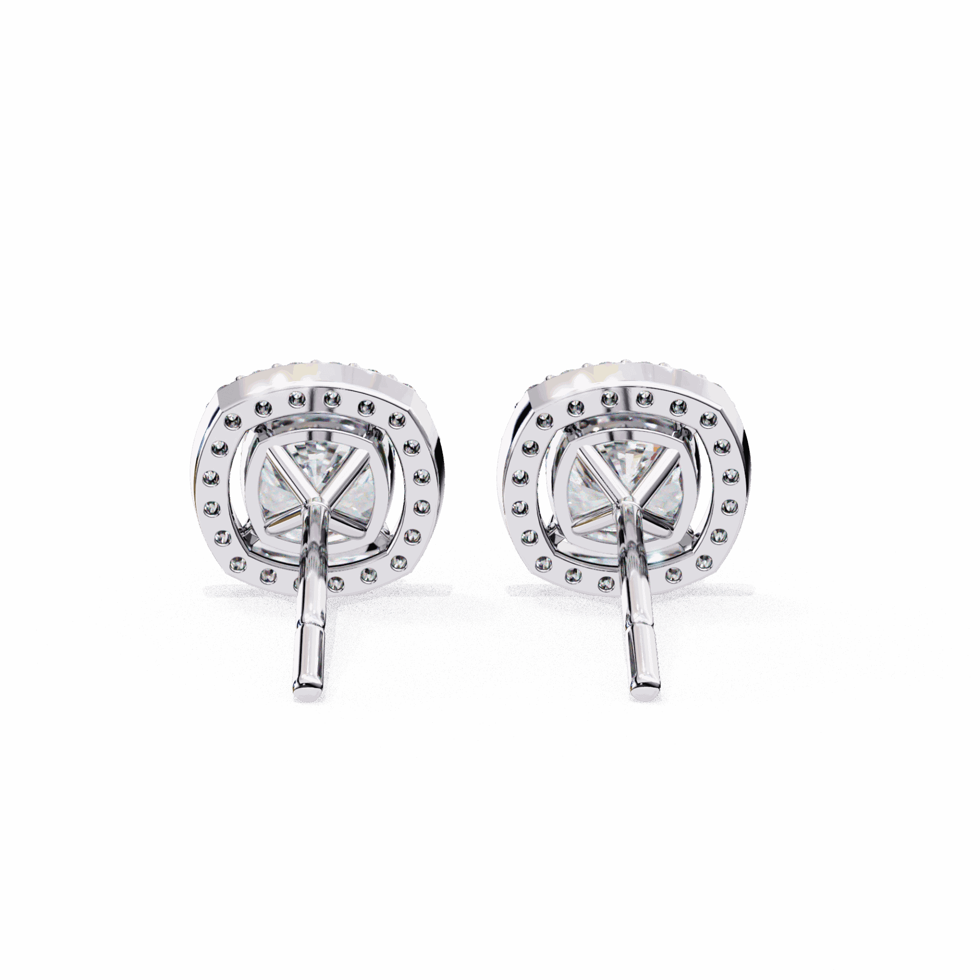1 Carat Cushion and Round Stud Earrings in Moissanite | House of Estara
