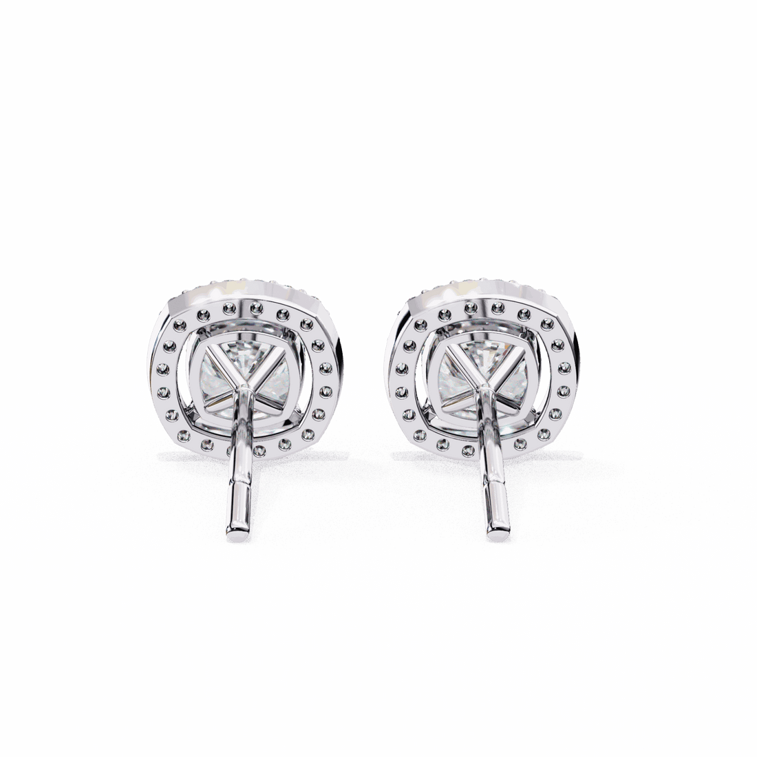 1 Carat Cushion and Round Stud Earrings in Moissanite | House of Estara
