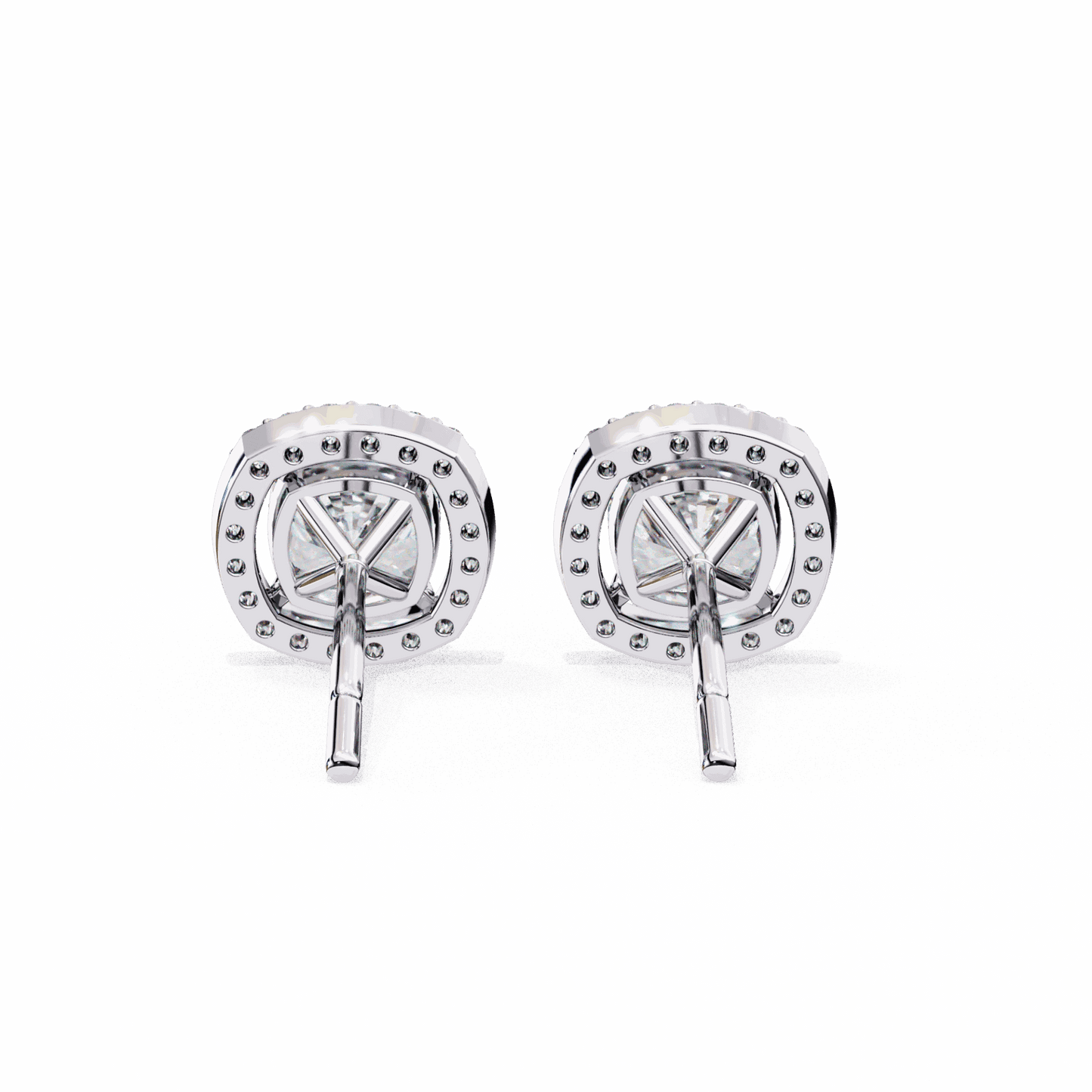 1 Carat Cushion and Round Stud Earrings in Moissanite | House of Estara