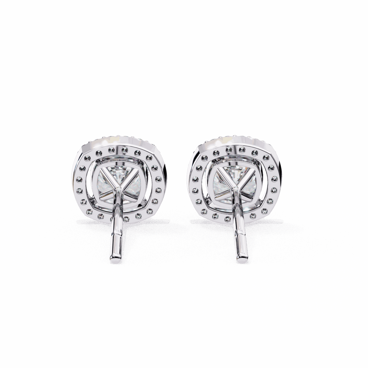 1 Carat Cushion and Round Stud Earrings in Moissanite | House of Estara