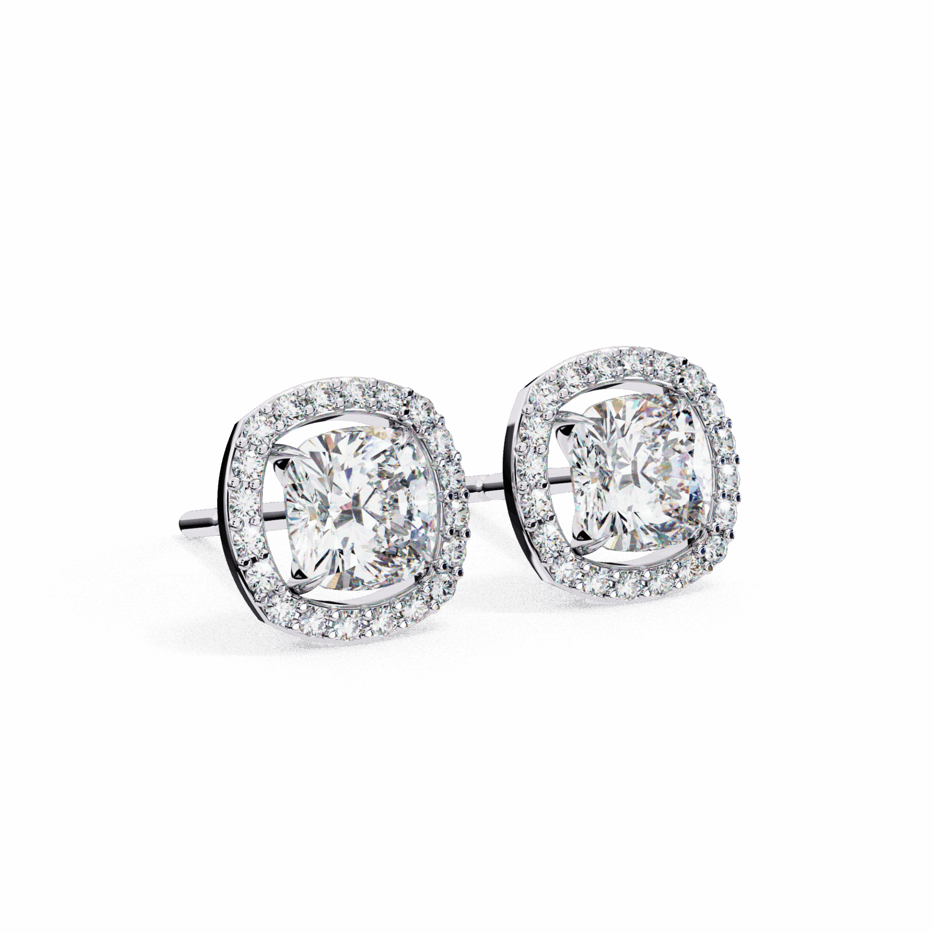 1 Carat Cushion and Round Stud Earrings in Moissanite | House of Estara