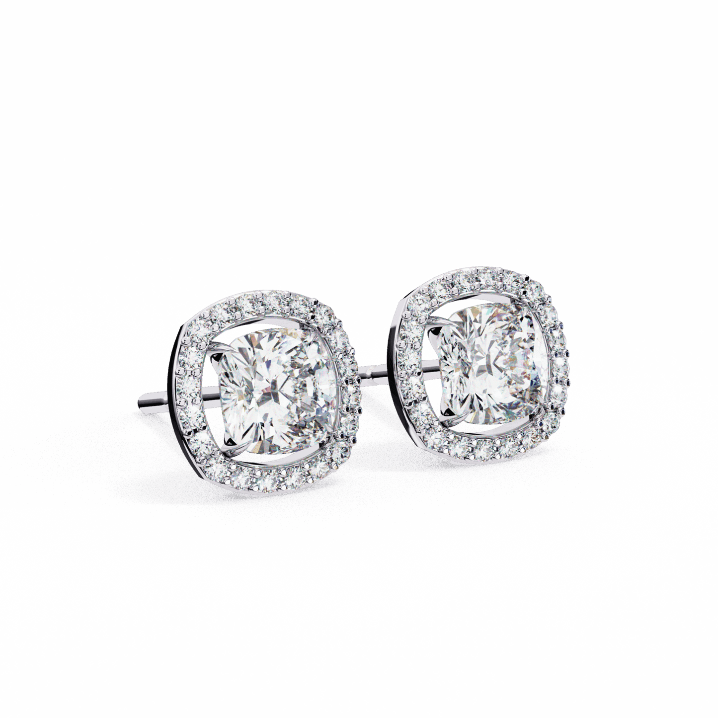 1 Carat Cushion and Round Stud Earrings in Moissanite | House of Estara