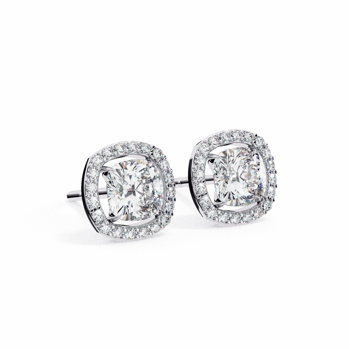 1 Carat Cushion and Round Stud Earrings in Moissanite | House of Estara