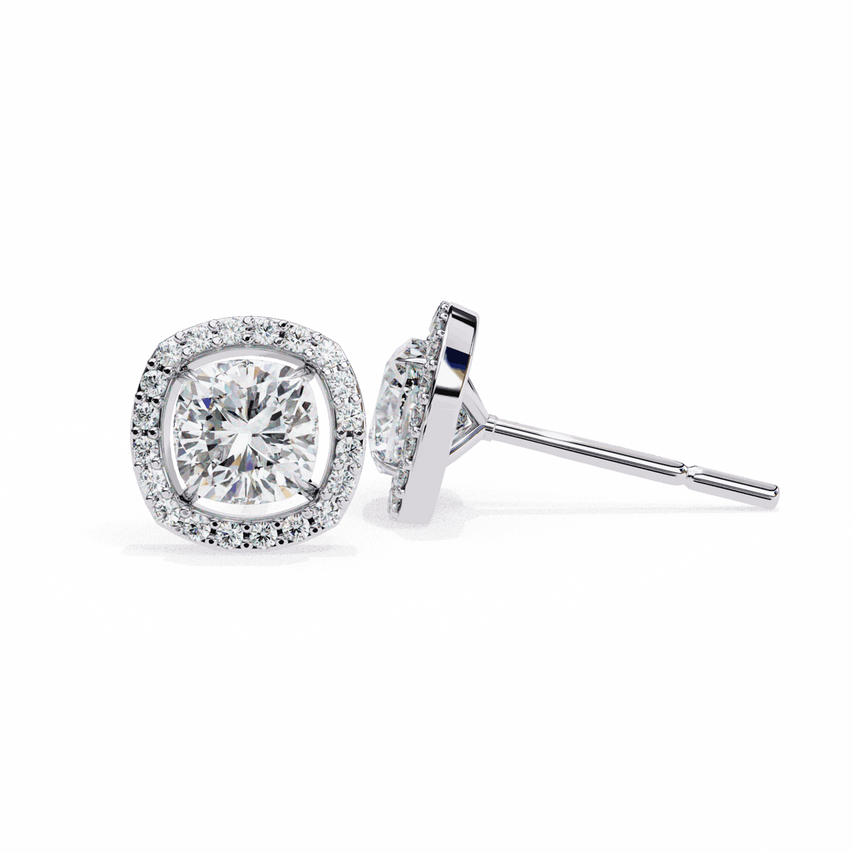 1 Carat Cushion and Round Stud Earrings in Moissanite | House of Estara