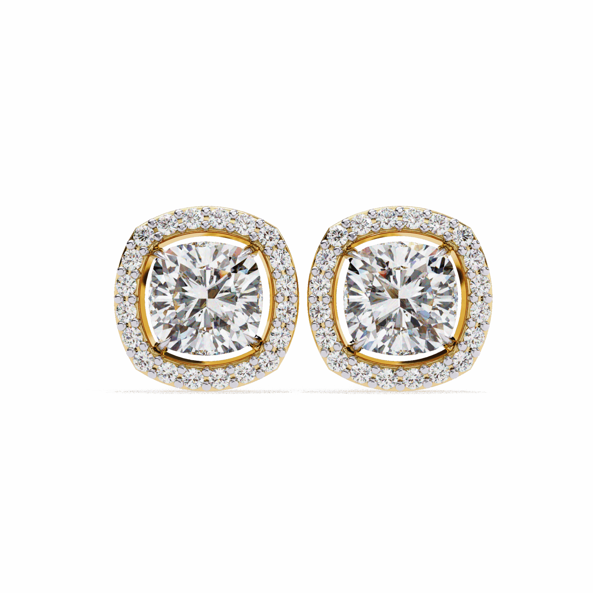 1 Carat Cushion and Round Stud Earrings in Moissanite | House of Estara
