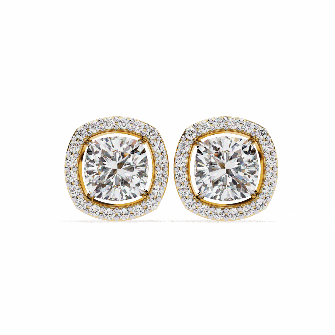 1 Carat Cushion and Round Stud Earrings in Moissanite | House of Estara