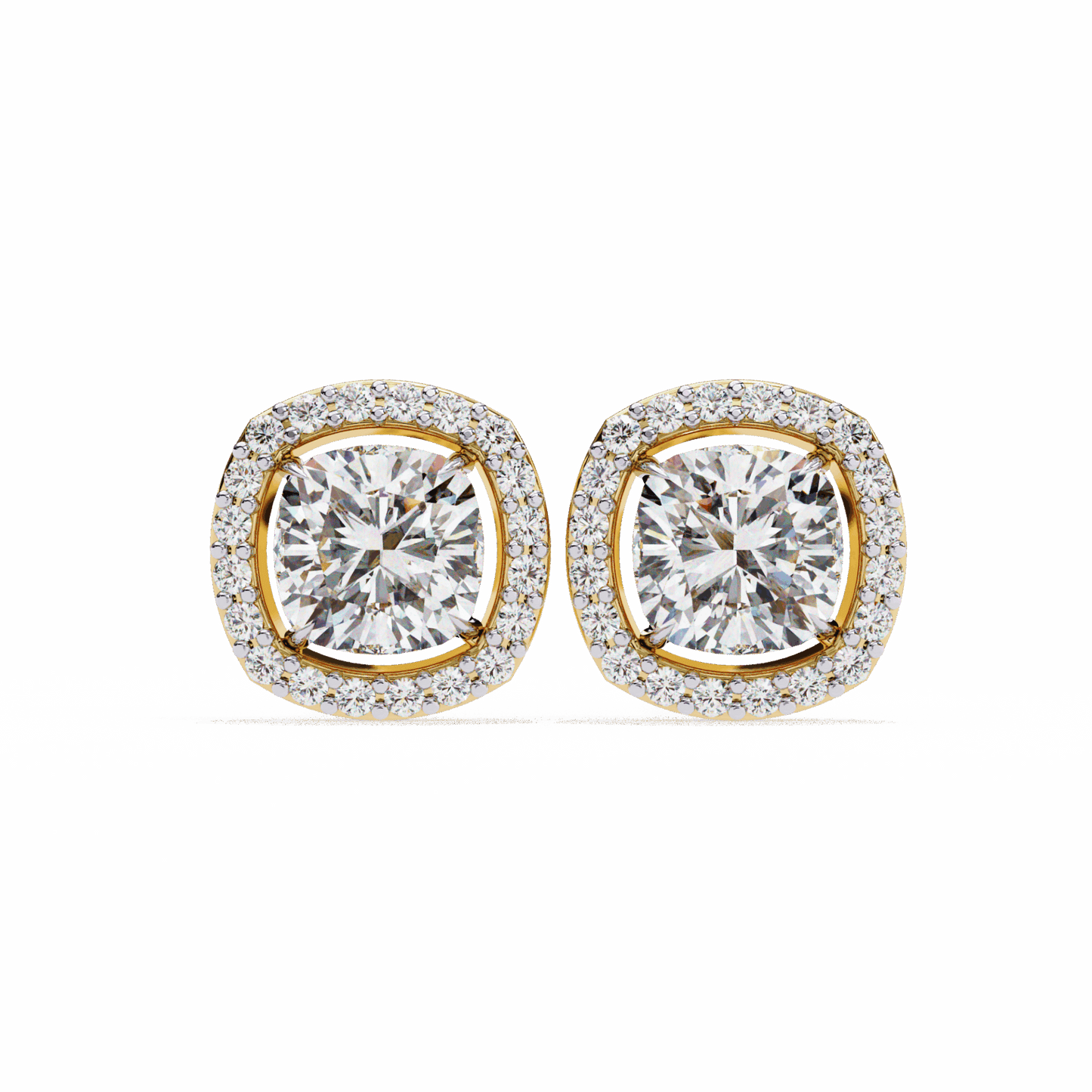 1 Carat Cushion and Round Stud Earrings in Moissanite | House of Estara