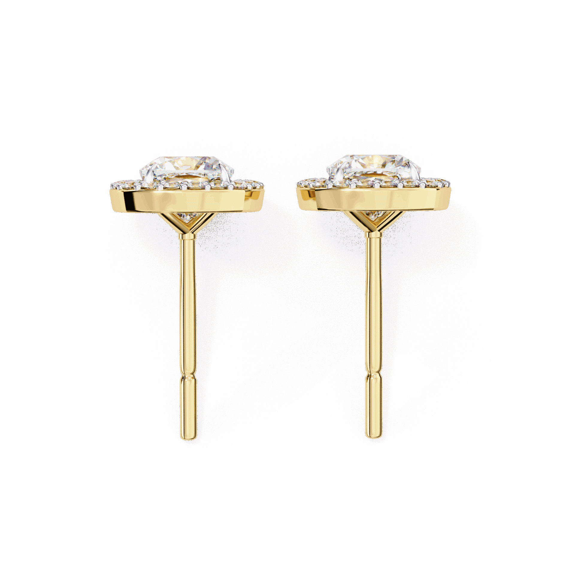 1 Carat Cushion and Round Stud Earrings in Moissanite | House of Estara