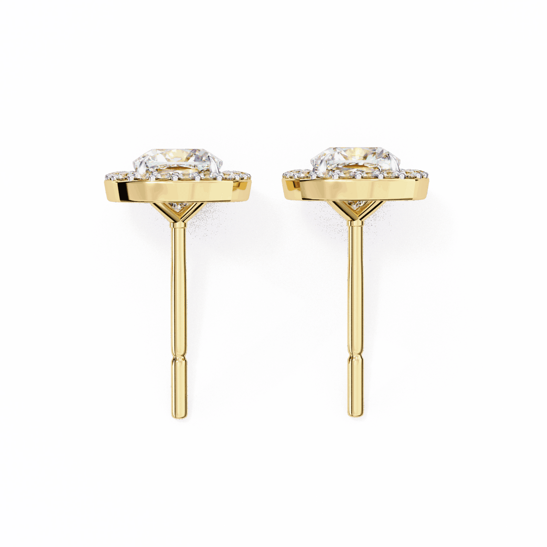 1 Carat Cushion and Round Stud Earrings in Moissanite | House of Estara