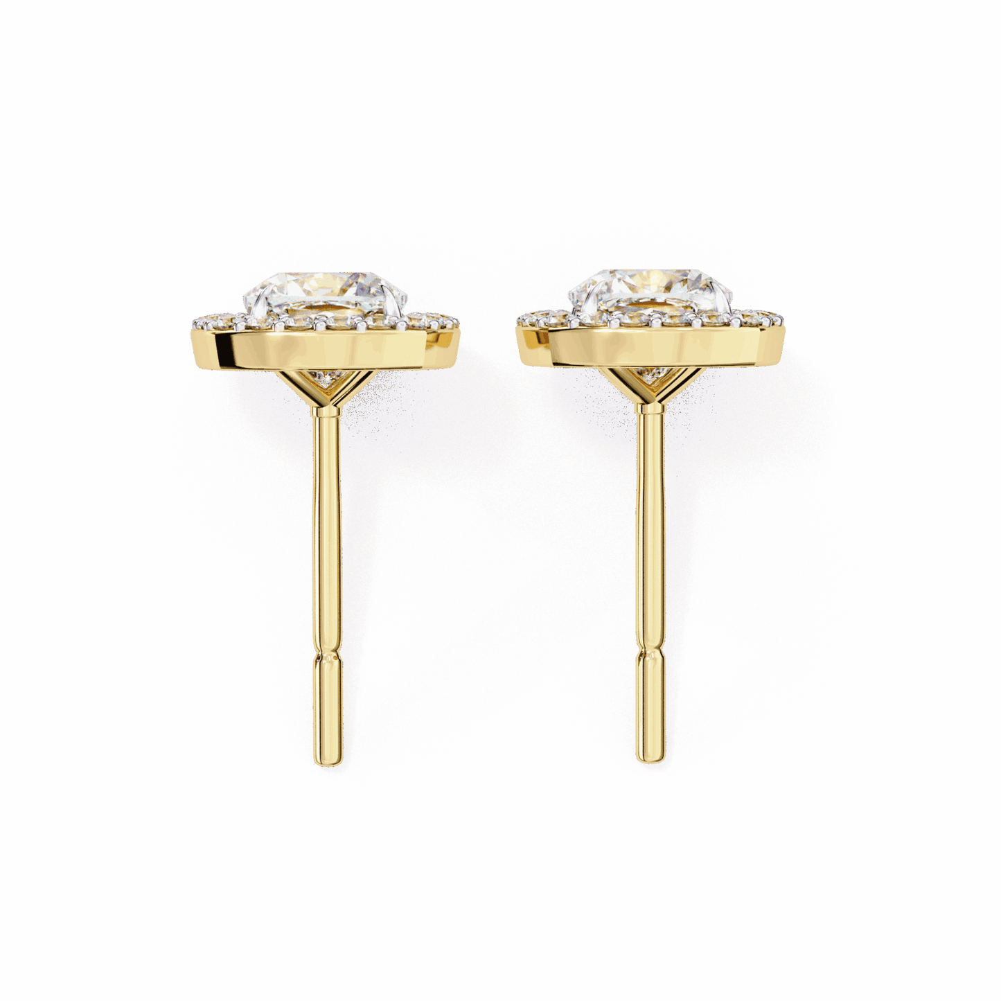 1 Carat Cushion and Round Stud Earrings in Moissanite | House of Estara