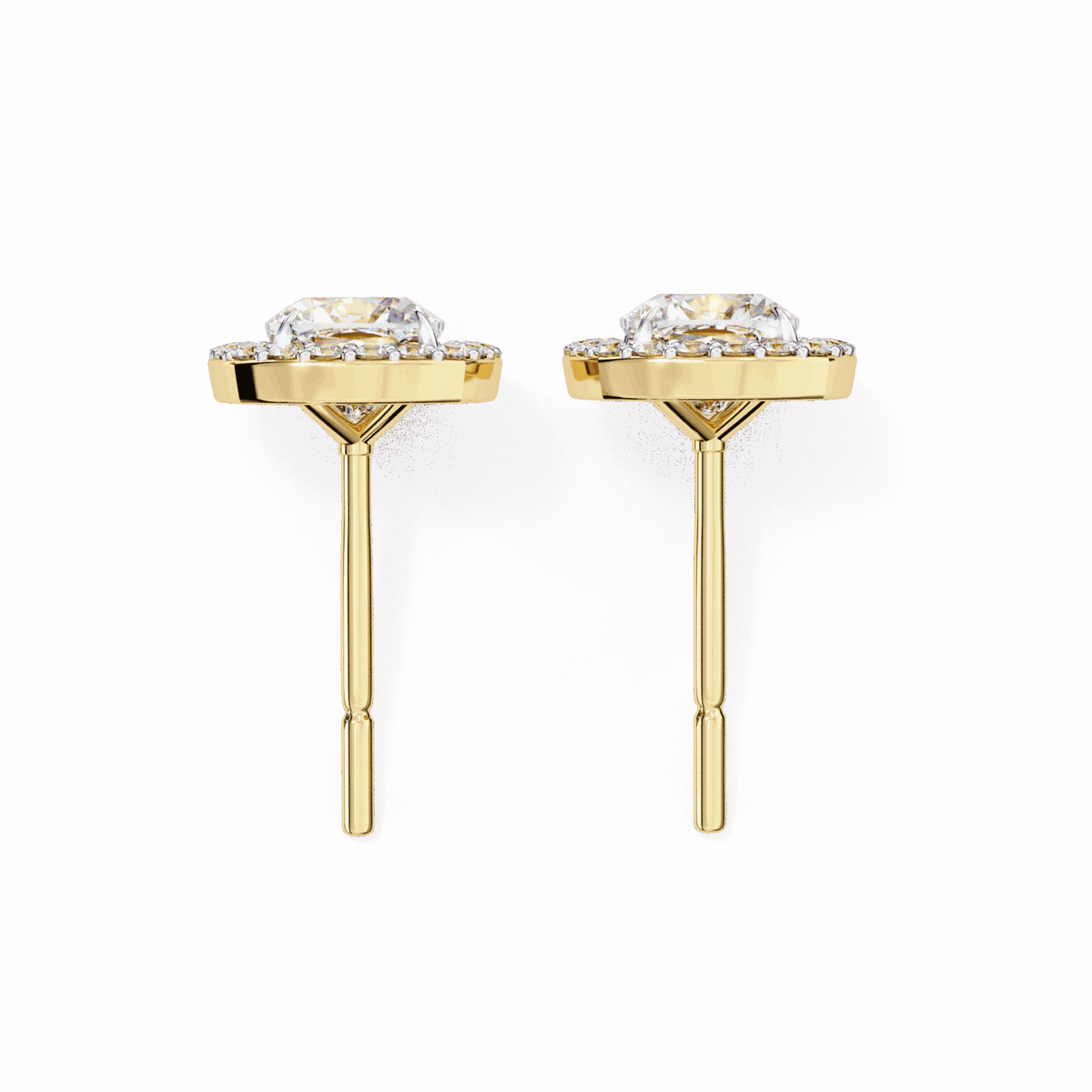 1 Carat Cushion and Round Stud Earrings in Moissanite | House of Estara