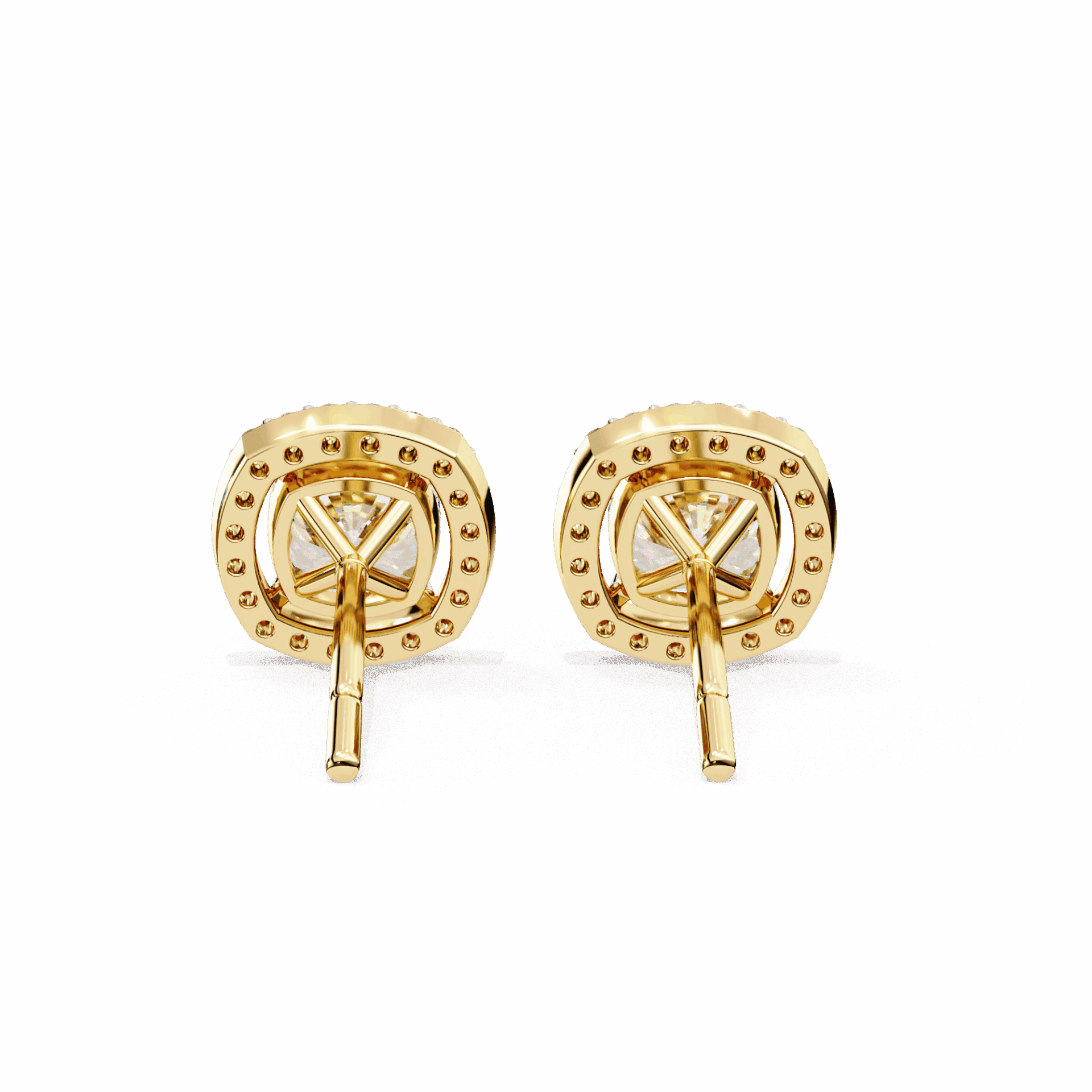1 Carat Cushion and Round Stud Earrings in Moissanite | House of Estara
