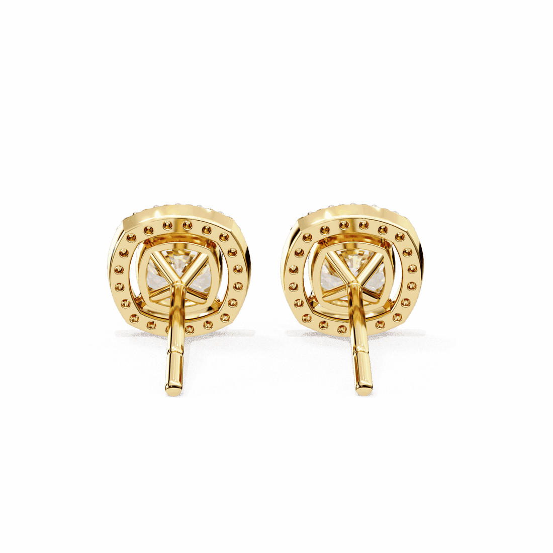 1 Carat Cushion and Round Stud Earrings in Moissanite | House of Estara