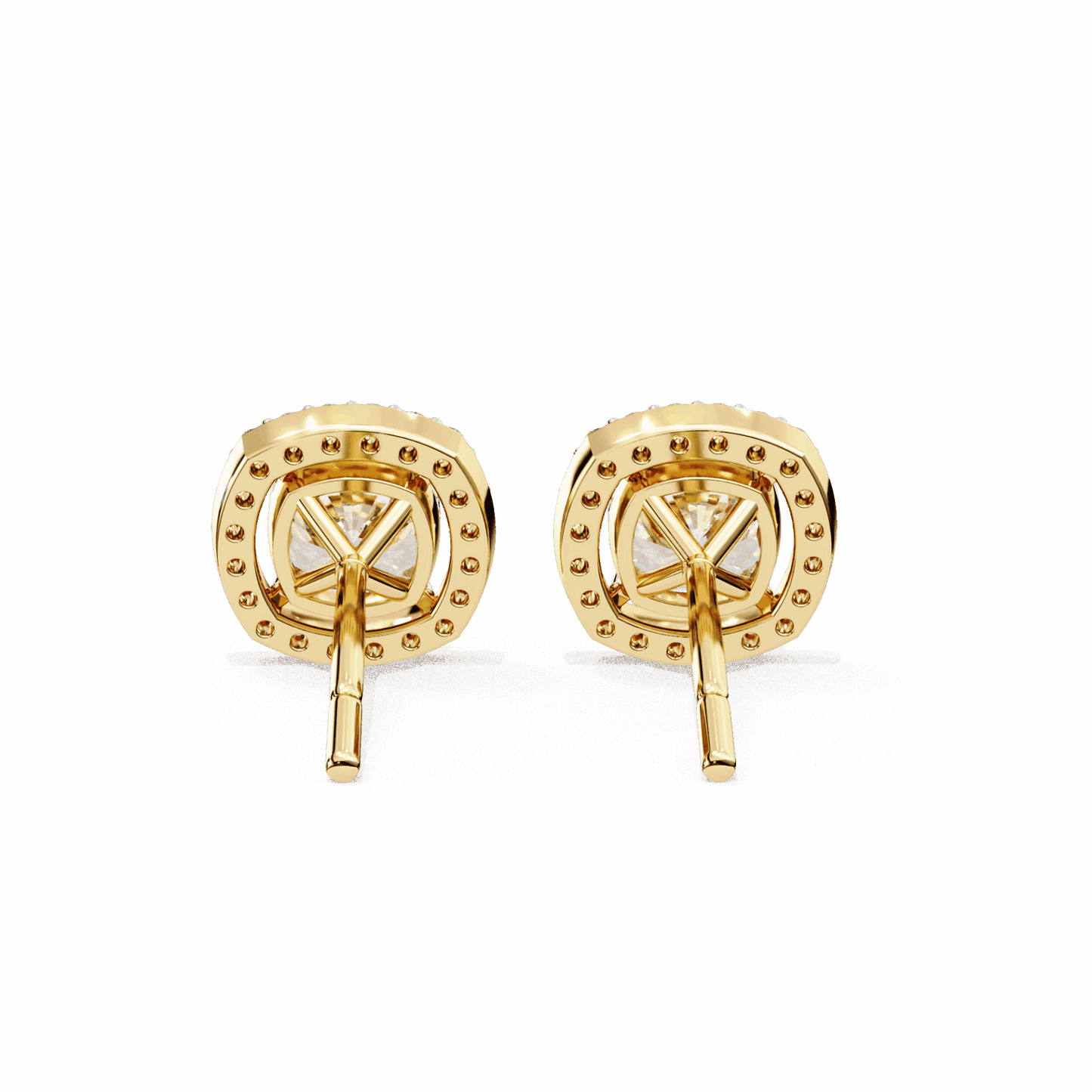 1 Carat Cushion and Round Stud Earrings in Moissanite | House of Estara
