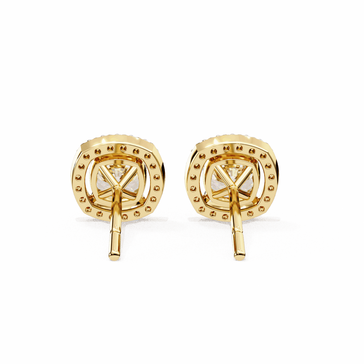 1 Carat Cushion and Round Stud Earrings in Moissanite | House of Estara