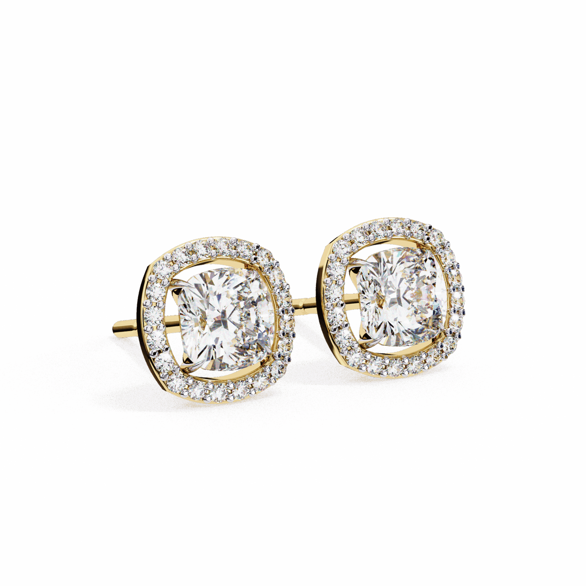 1 Carat Cushion and Round Stud Earrings in Moissanite | House of Estara