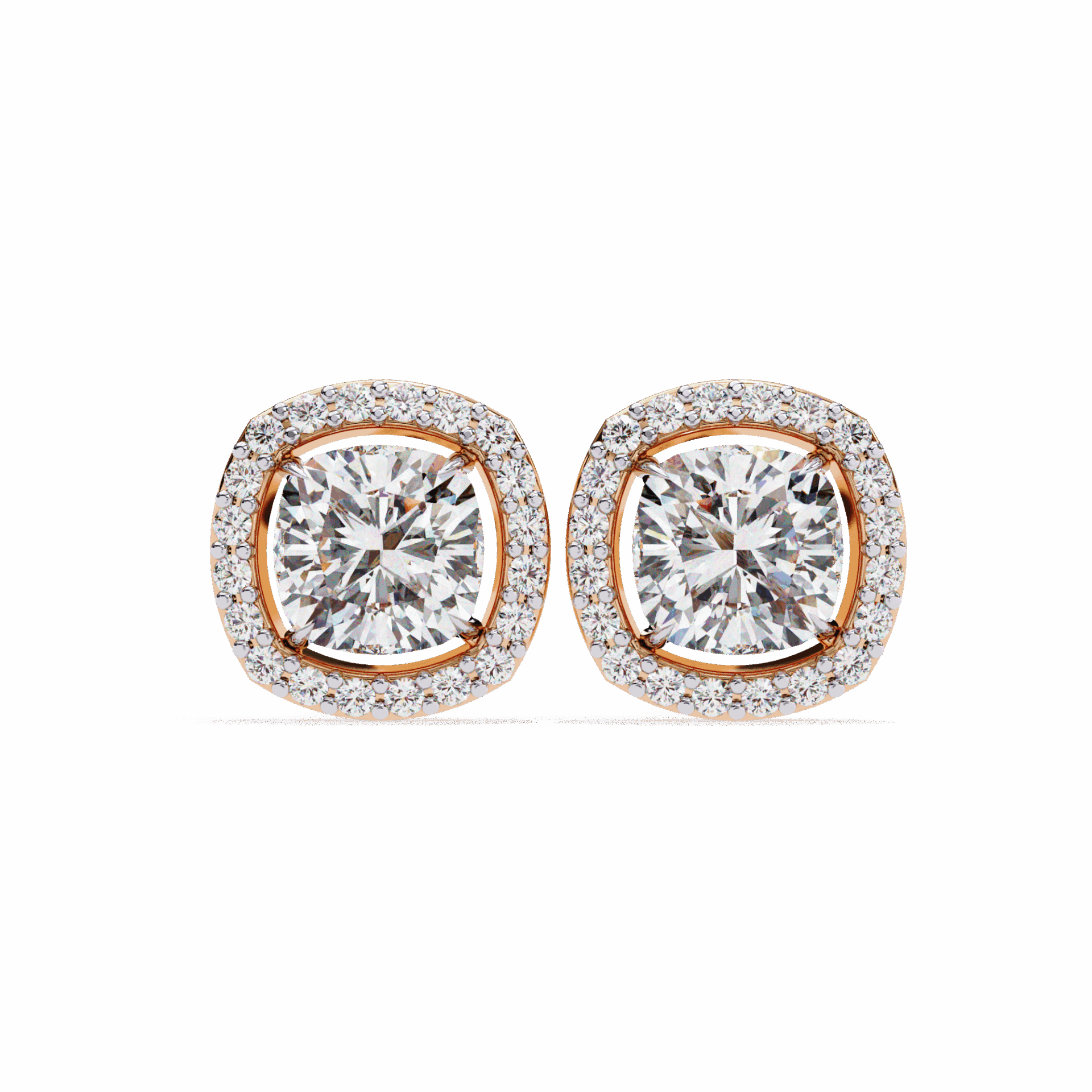 1 Carat Cushion and Round Stud Earrings in Moissanite | House of Estara