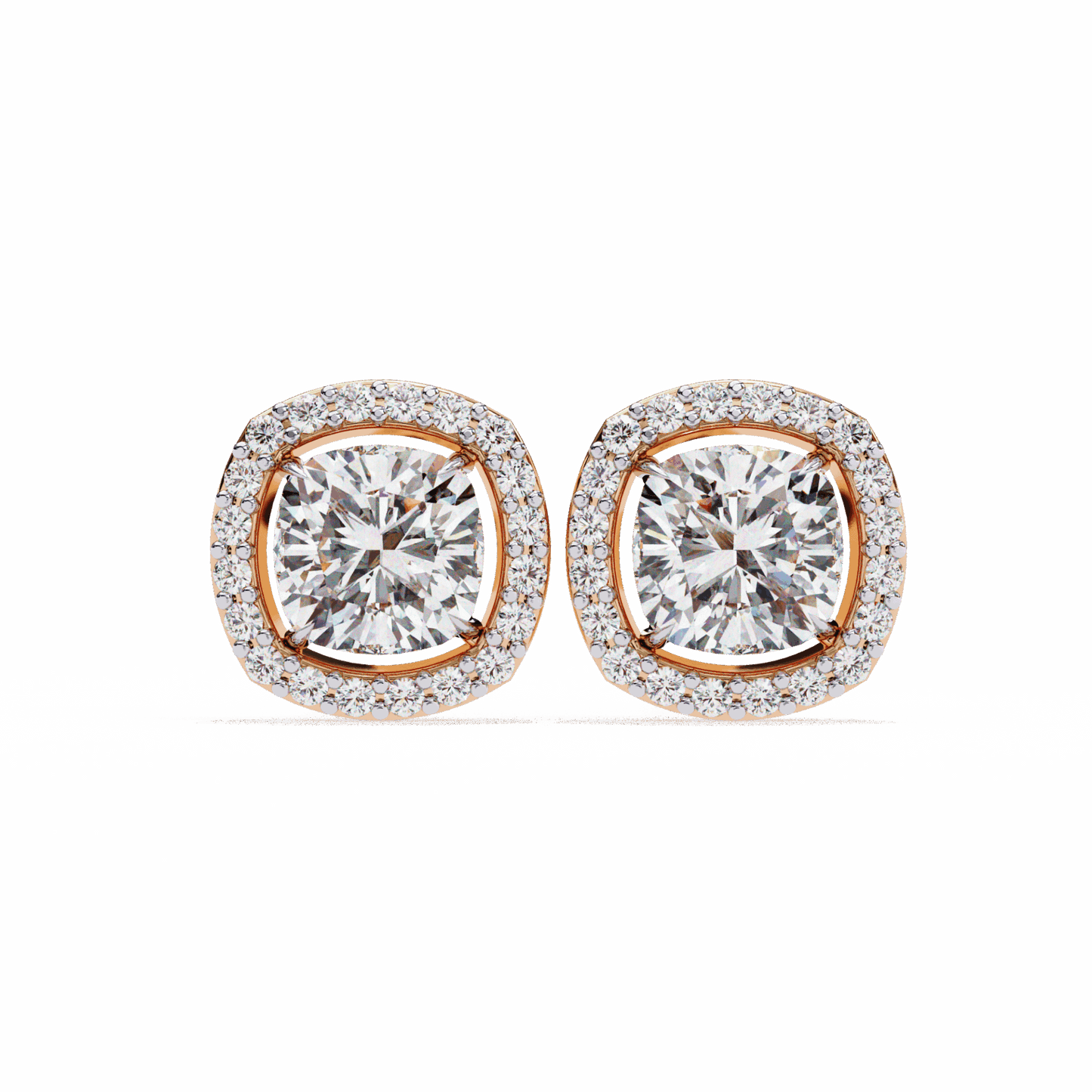 1 Carat Cushion and Round Stud Earrings in Moissanite | House of Estara