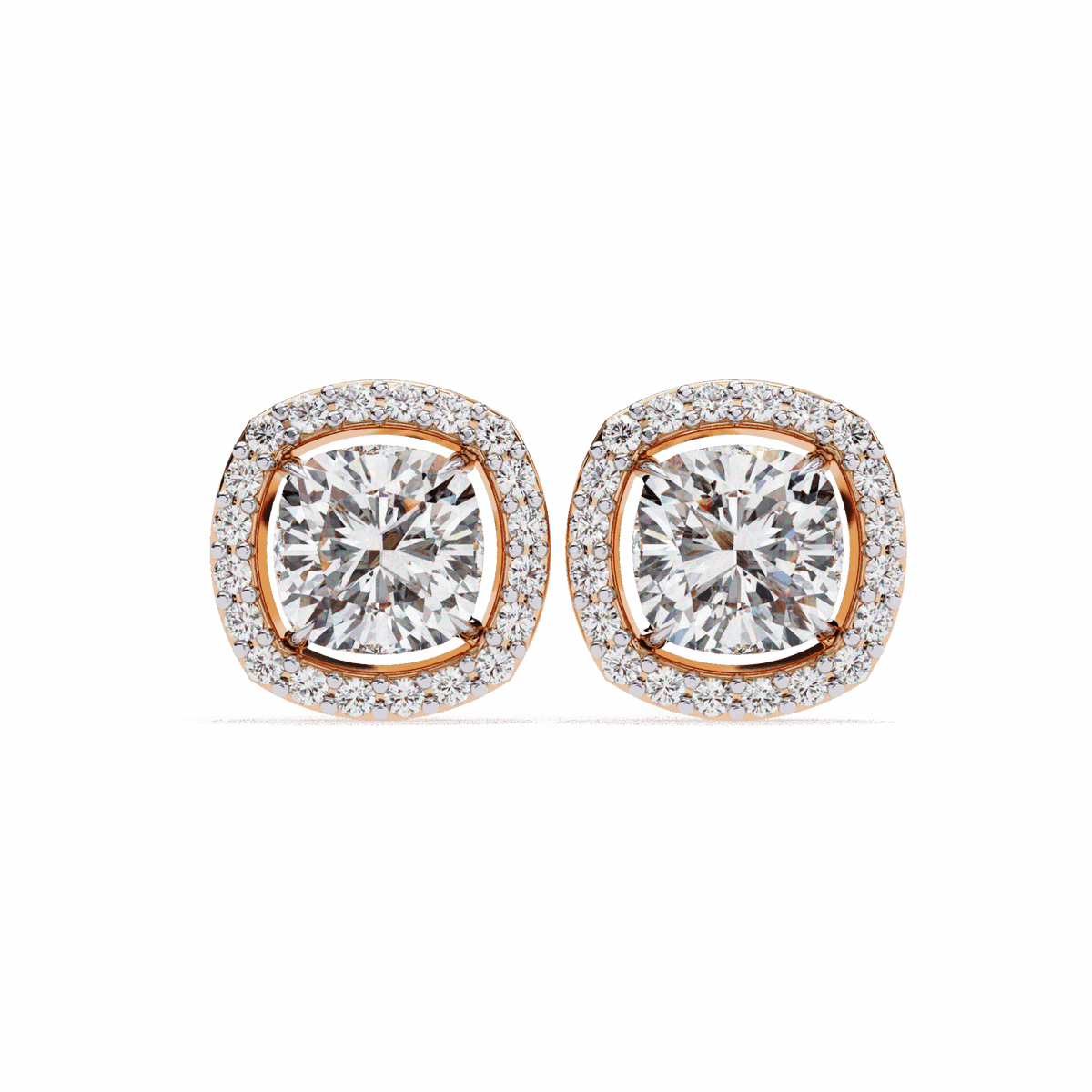 1 Carat Cushion and Round Stud Earrings in Moissanite | House of Estara
