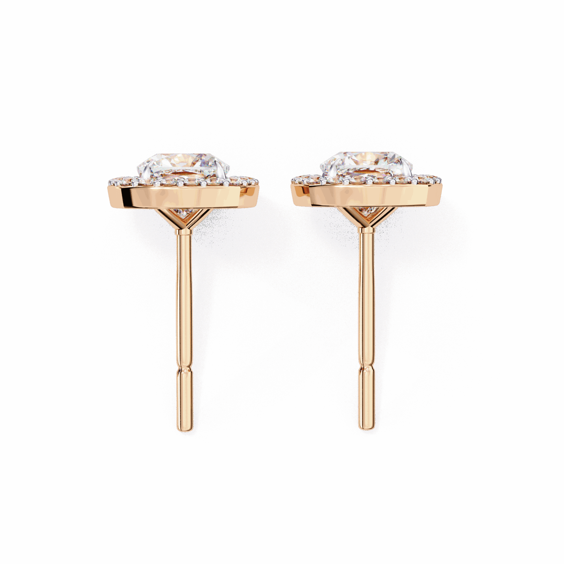 1 Carat Cushion and Round Stud Earrings in Moissanite | House of Estara