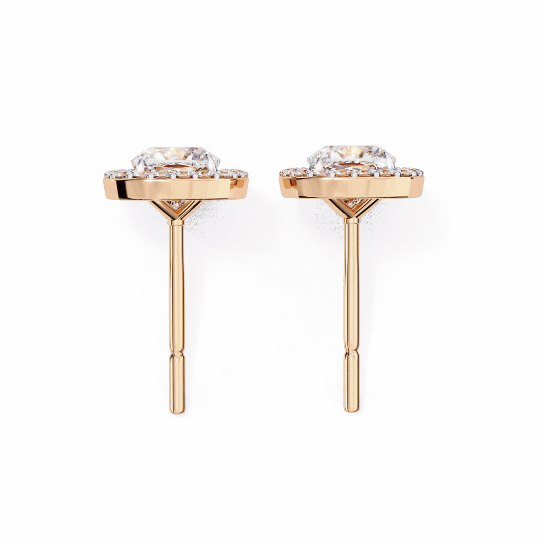 1 Carat Cushion and Round Stud Earrings in Moissanite | House of Estara