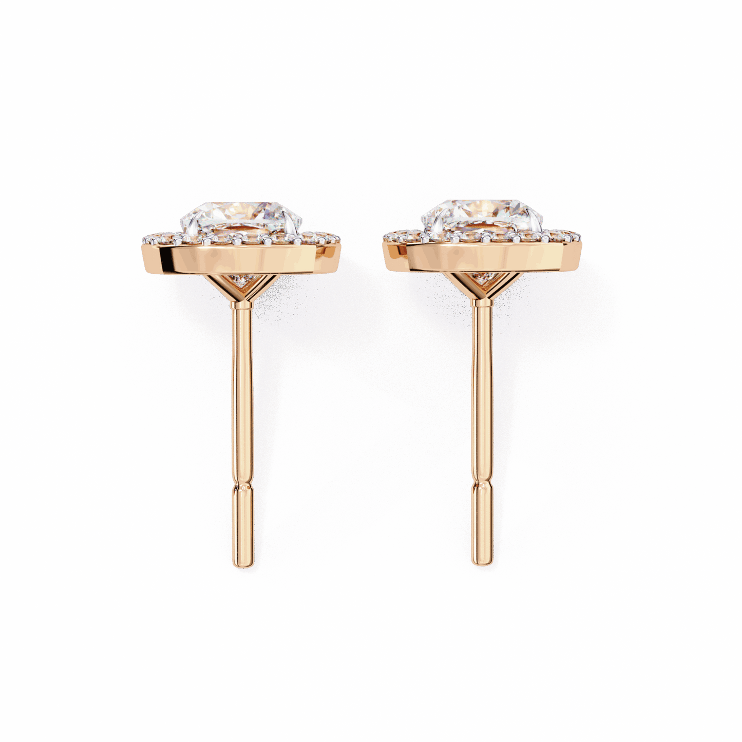 1 Carat Cushion and Round Stud Earrings in Moissanite | House of Estara