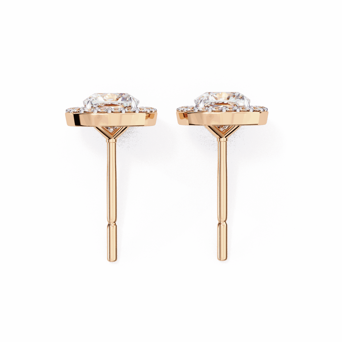 1 Carat Cushion and Round Stud Earrings in Moissanite | House of Estara