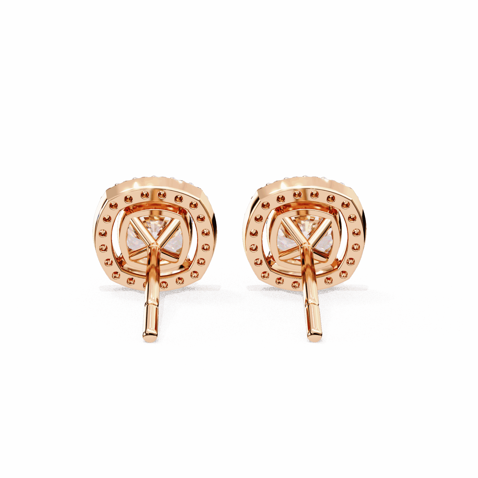 1 Carat Cushion and Round Stud Earrings in Moissanite | House of Estara