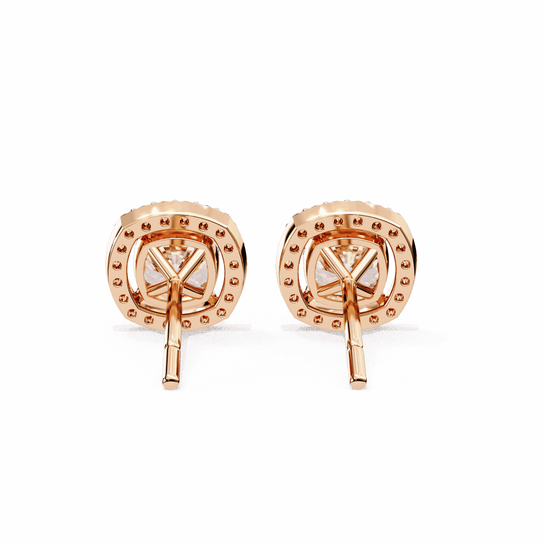 1 Carat Cushion and Round Stud Earrings in Moissanite | House of Estara