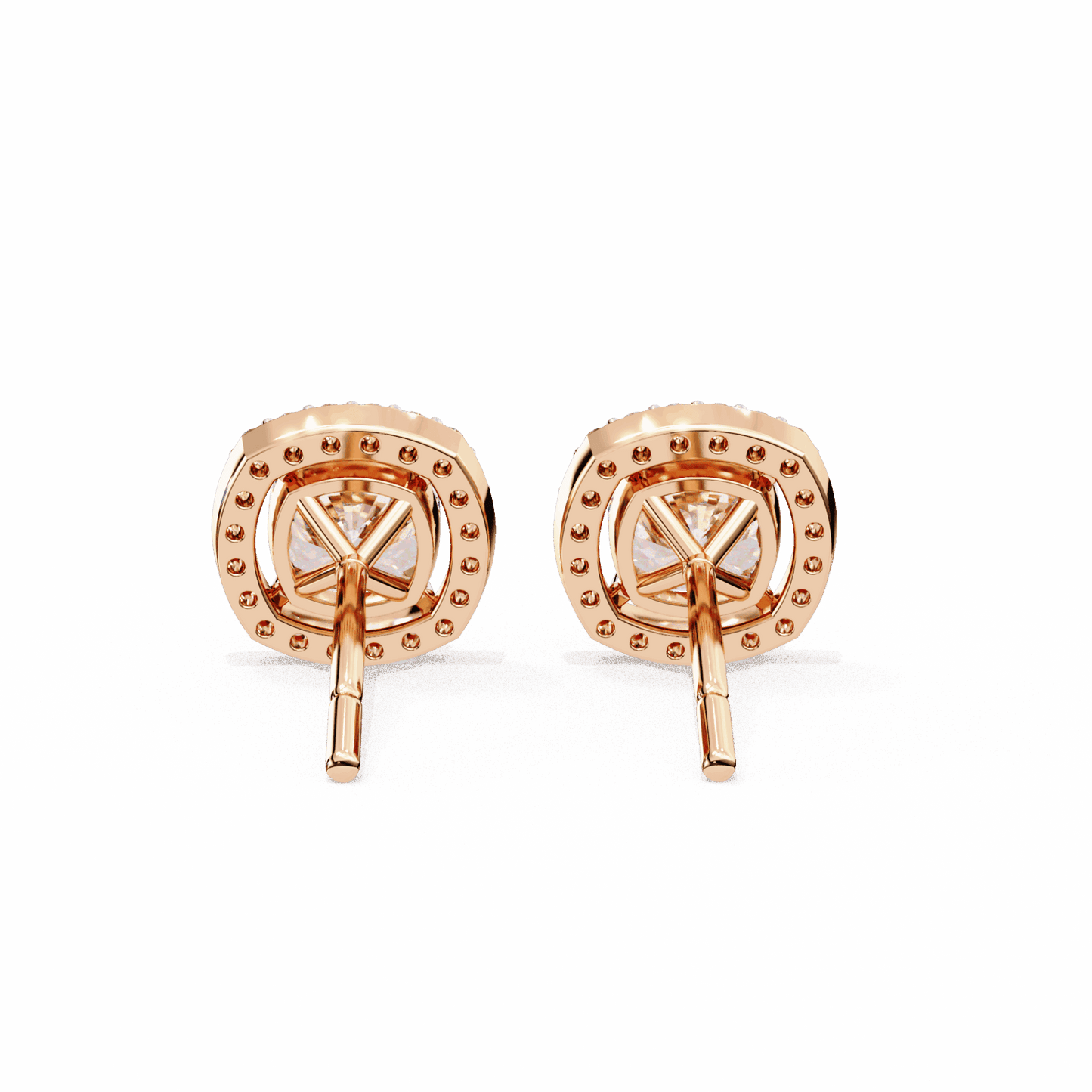 1 Carat Cushion and Round Stud Earrings in Moissanite | House of Estara