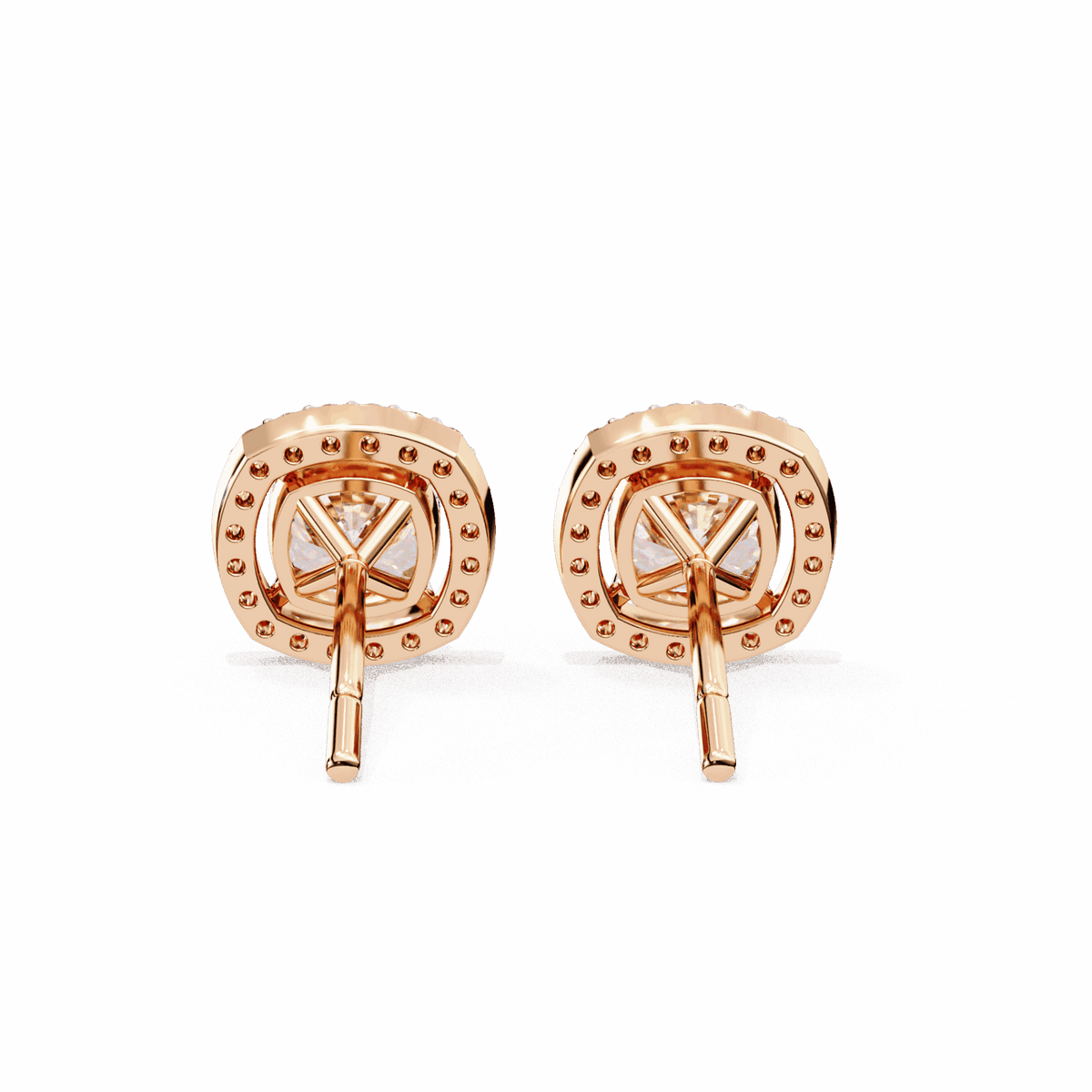 1 Carat Cushion and Round Stud Earrings in Moissanite | House of Estara