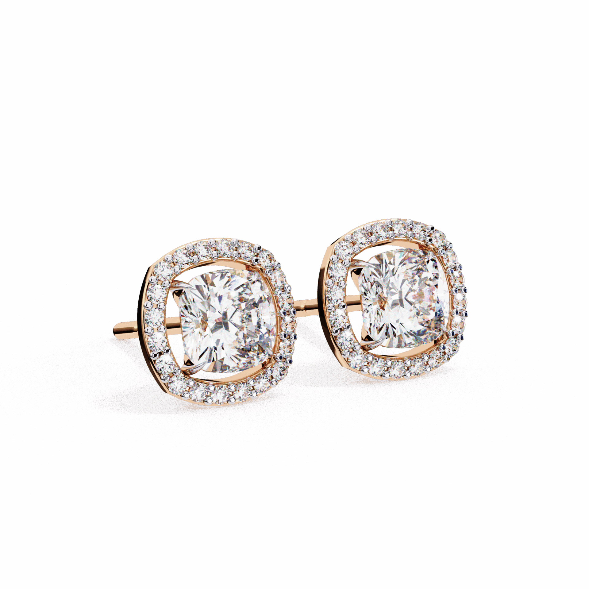 1 Carat Cushion and Round Stud Earrings in Moissanite | House of Estara