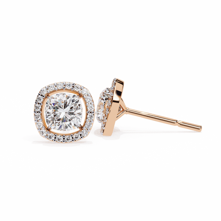 1 Carat Cushion and Round Stud Earrings in Moissanite | House of Estara